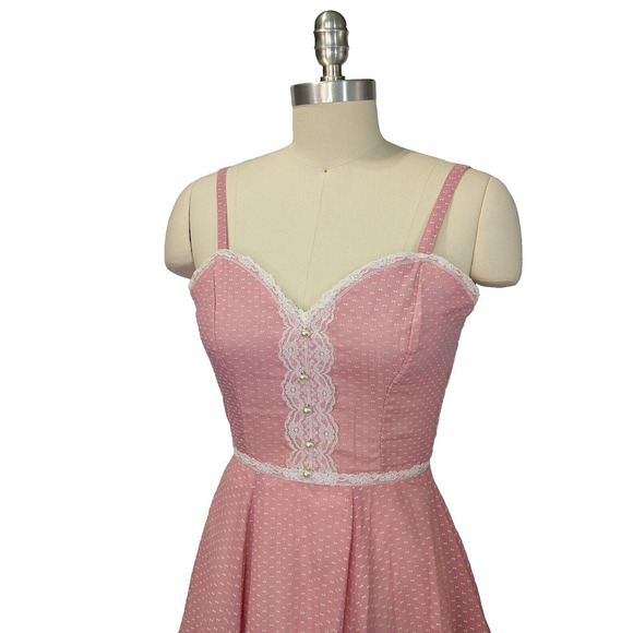 Gunne Sax Pink Swiss Dot Maxi Dress Size XS 5 Calico Vintage 70s Prairie - Picture 6 of 10